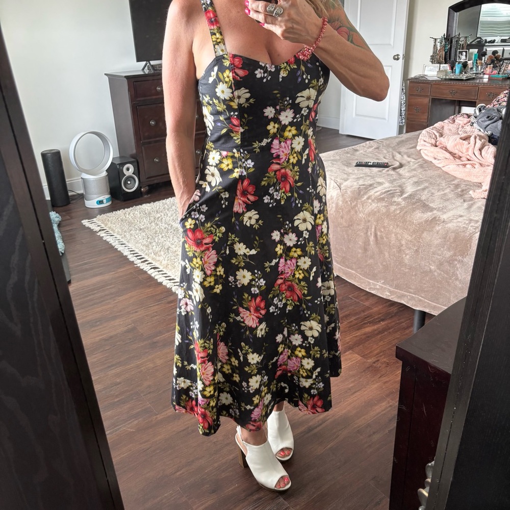 Avec Les Filles Red and Pink Sundress Sweetheart Midi